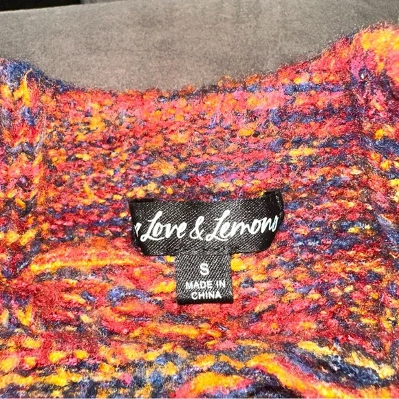 For Love And Lemons Colorful Rainbow Winter Fall Cropped Knit Sweater Size Small - Picture 5 of 6